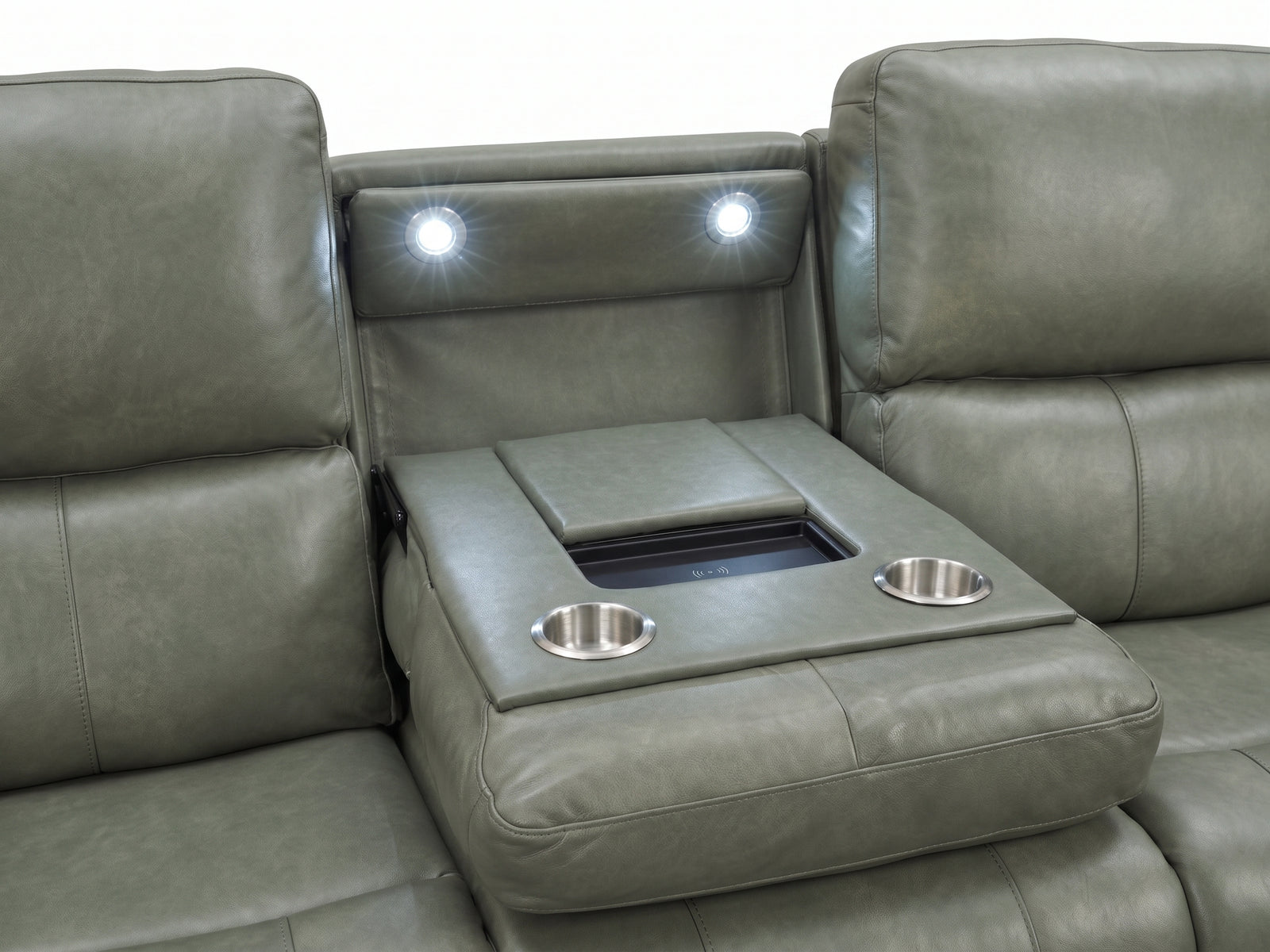 Laredo Italian Leather Reclining Sofa Couch - Sage Moss