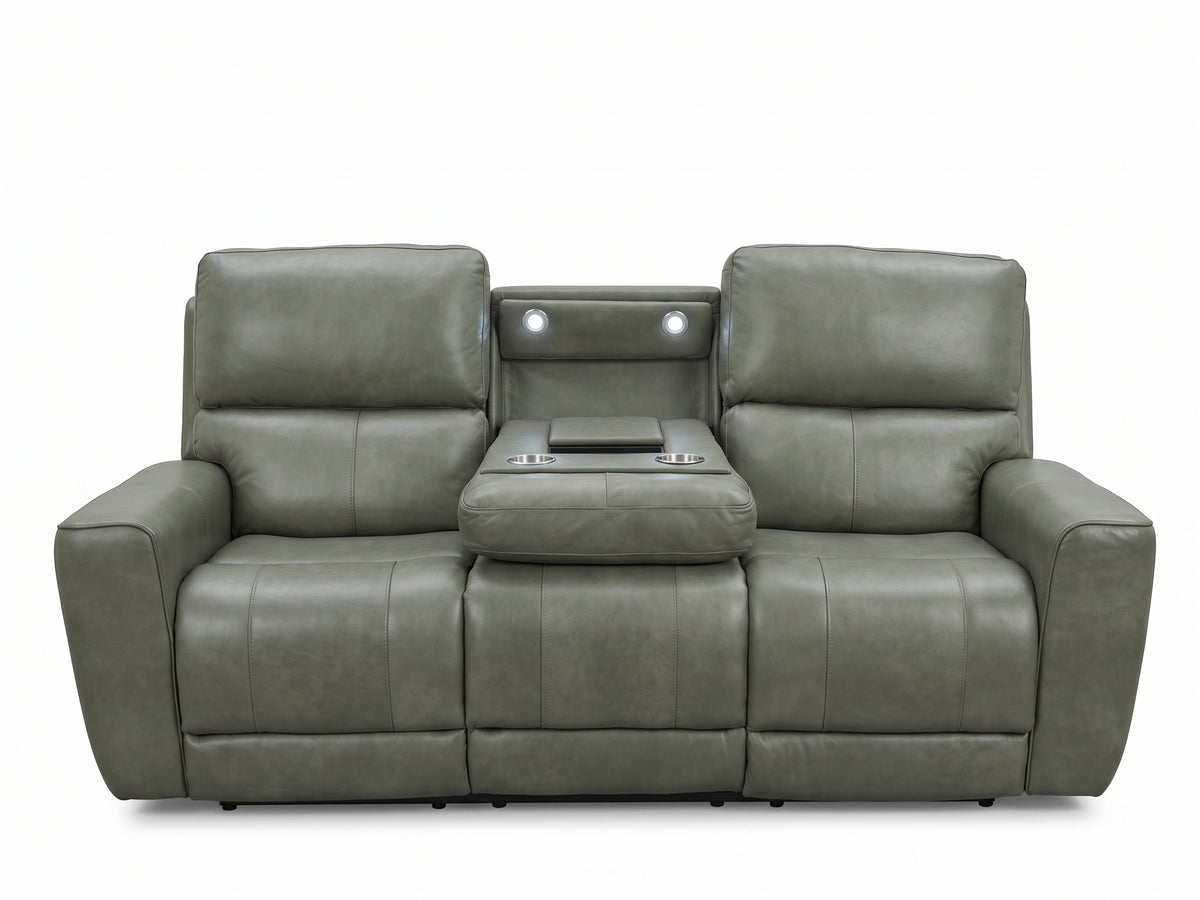 Laredo Italian Leather Reclining Sofa Couch - Sage Moss